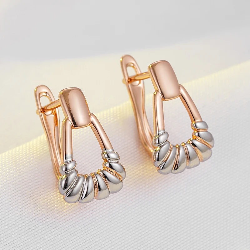 Wbmqda 585 Rose Gold Mixed Silver Color Geometric Hollow Drop Earrings For Women Unusual Fashion Design Daily Match Fine Jewelry