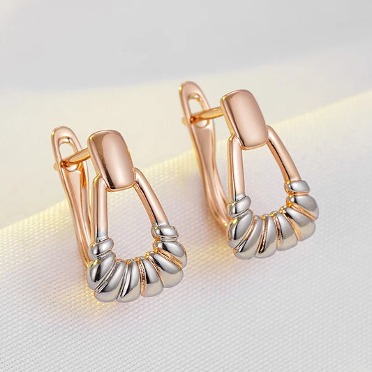 Wbmqda 585 Rose Gold Mixed Silver Color Geometric Hollow Drop Earrings For Women Unusual Fashion Design Daily Match Fine Jewelry