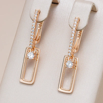 Kienl Hot Shiny Natural Zircon Square Long Earring for Women 585 Rose Gold Color Glossy Metal Accessories Trend Daily Jewelry