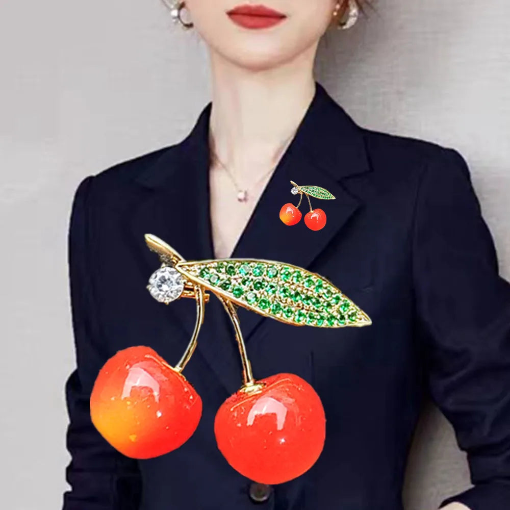 SUYU New Style Small Fragrant Red Cherry Brooch Personalized And Fashionable Fruit Brooch Women's Pin Clothing Accessories