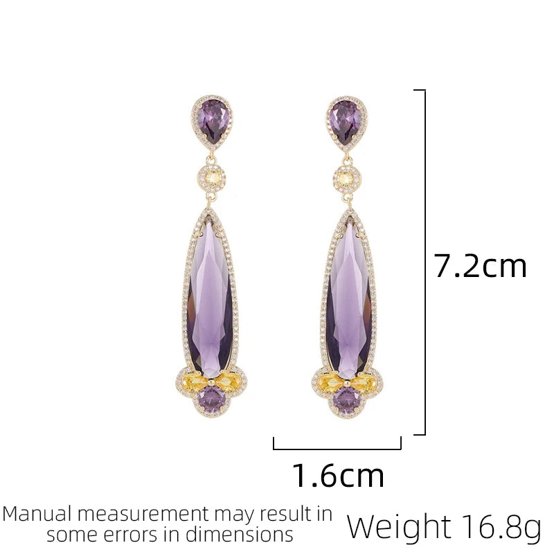 SUYU Women's Light Luxury Fashion Long Droplet Earrings With Zircon Micro Inlay Exaggerated Design For Daily Accessories