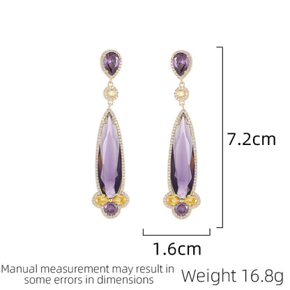 SUYU Women's Light Luxury Fashion Long Droplet Earrings With Zircon Micro Inlay Exaggerated Design For Daily Accessories