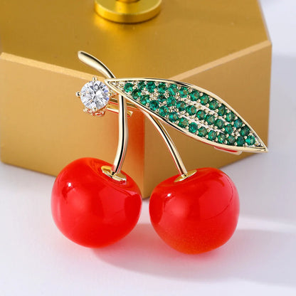 SUYU New Style Small Fragrant Red Cherry Brooch Personalized And Fashionable Fruit Brooch Women's Pin Clothing Accessories