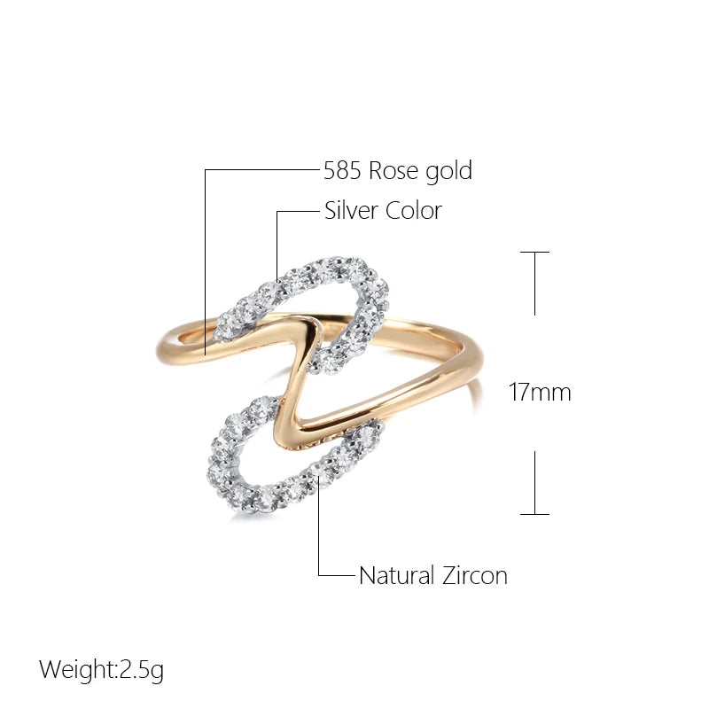 Kinel New 585 Rose Gold With Silver Color Women Rings Micro-wax Inlay Natural Zircon Wave Rings Fashion Wedding Fine Jewelry