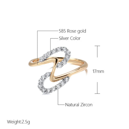 Kinel New 585 Rose Gold With Silver Color Women Rings Micro-wax Inlay Natural Zircon Wave Rings Fashion Wedding Fine Jewelry