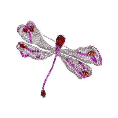 Red Women's Light Luxury Dragonfly Brooch Fashionable And Trendy Personalized Design Pin Accessories Sweater Buttons