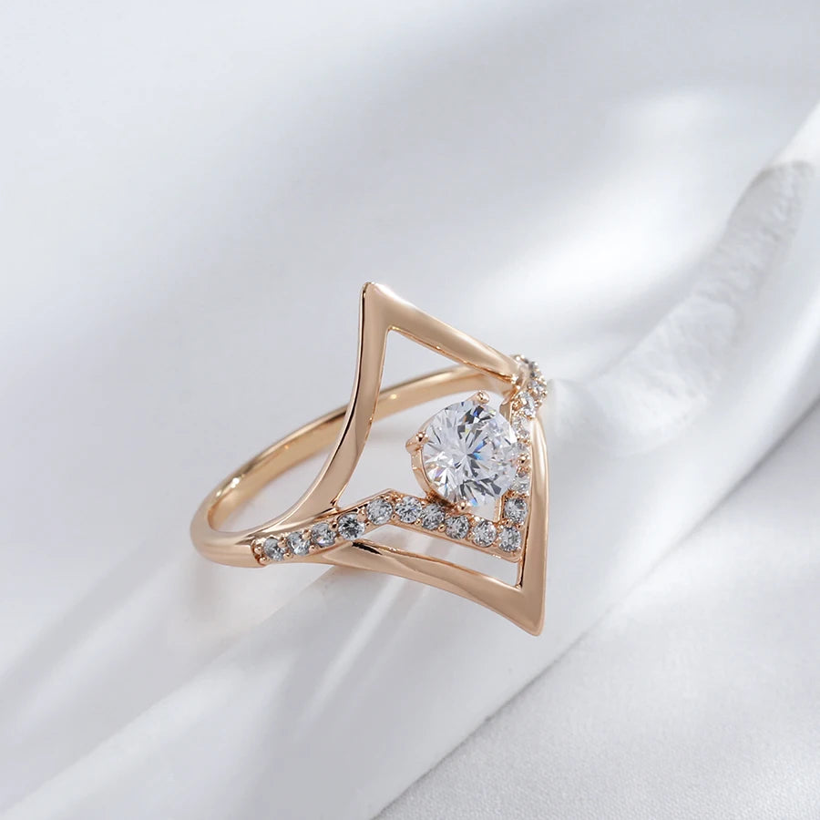 Kinel Hot Fashion Bride Wedding Rings 585 Rose Gold Unique Rhombus Natural Zircon Rings for Women High Quality Daily Jewelry