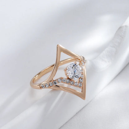 Kinel Hot Fashion Bride Wedding Rings 585 Rose Gold Unique Rhombus Natural Zircon Rings for Women High Quality Daily Jewelry