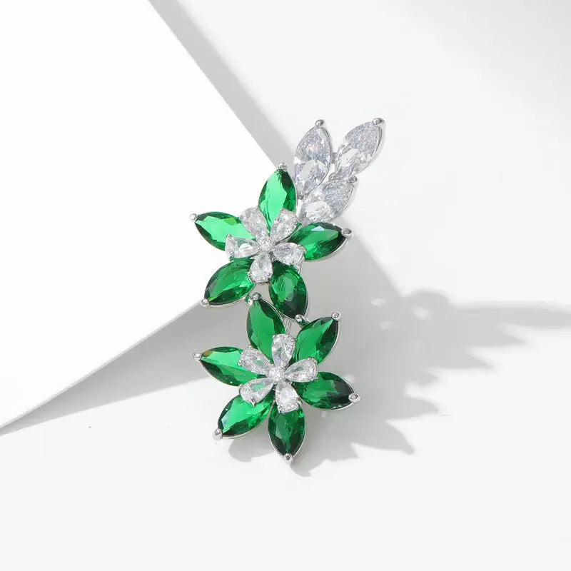 SUYU Floral Copper Micro Inlaid Cubic Zirconia Flower Brooch New Year Gift Clothing Matching Wholesale