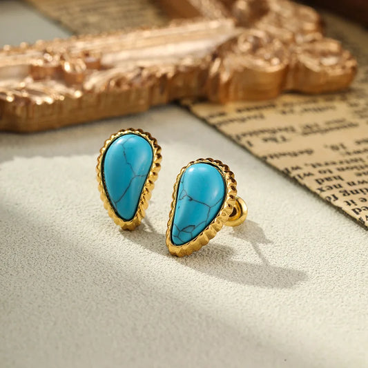 SUYU Jewelry New 2024 Geometric Design Water Drop Anti Turquoise Earrings Retro Earrings For Women Light Luxury Personality