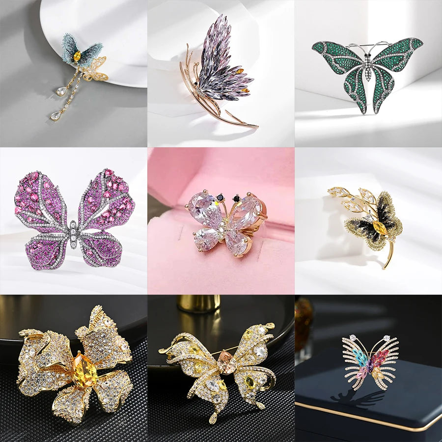 SUYUPurple Fashion Zircon Butterfly Brooch For Women Luxurious And Elegant Enamel Butterfly Brooch For Men Vintage Clothing Gift