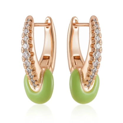 Wbmqda Unique Green Enamel Drop Earrings For Women 585 Rose Gold Color With White Natural Zircon Holiday Party Fashion Jewelry