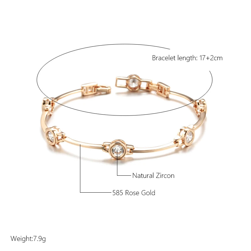 Kinel Hot Simple 585 Rose Gold Color Bracelet for Women Luxury Trend Natural Zircon Bride Wedding Daily Fine Jewelry 2023 New