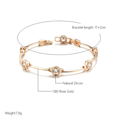 Kinel Hot Simple 585 Rose Gold Color Bracelet for Women Luxury Trend Natural Zircon Bride Wedding Daily Fine Jewelry 2023 New