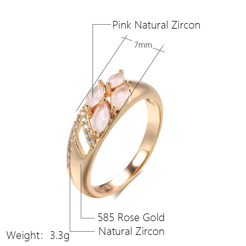 Kinel Trendy Pink Natural Zircon Ring for Women 585 Rose Gold Unusual Accessories Geometry Ring Luxury Bride Wedding Jewelry