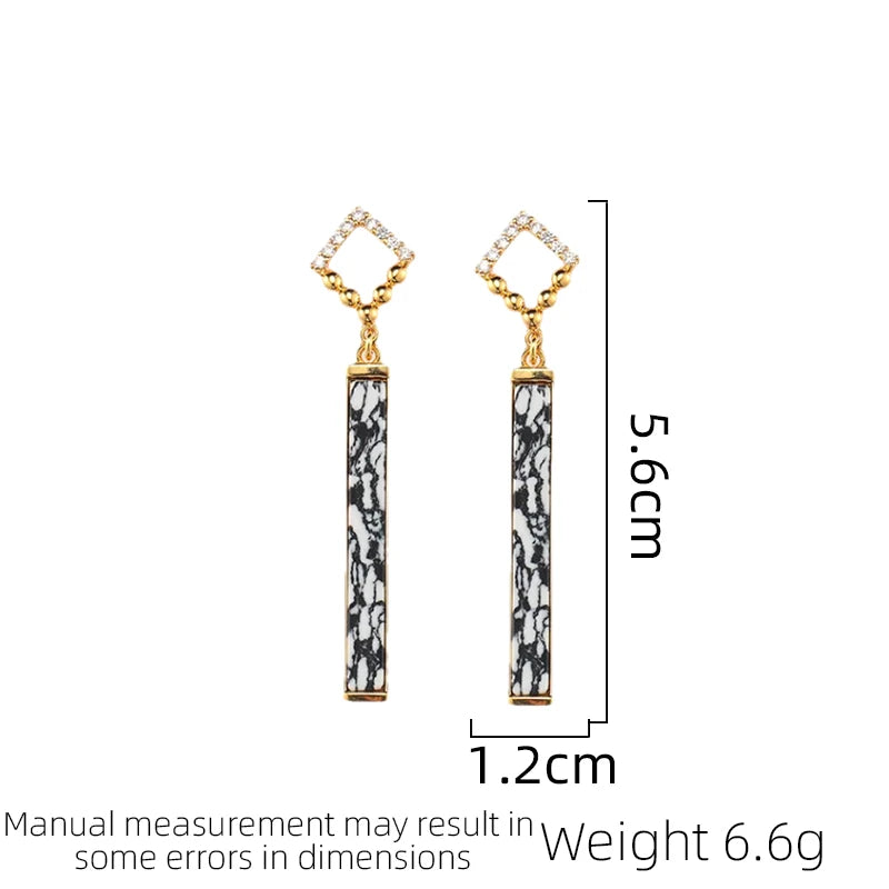 SUYU Jewelry Retro Women's Light Luxury Geometric Zircon Micro Inlaid Earrings Long Personalized Earrings Fashion Jewelry