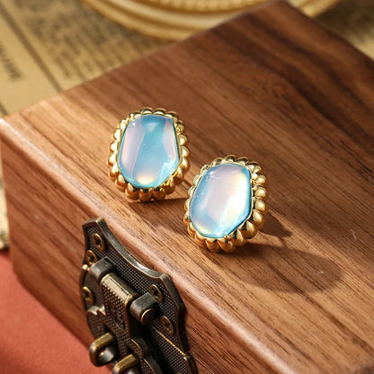 SUYU Irregular Moonlight Glass Earrings For Ornaments Small And Luxury Retro Earrings Personalized Middle Age Earrings