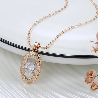 Kinel Luxury 585 Rose Gold Color Pendant For Women Beautiful Hollow Flowers Natural Zircon Pendant Necklace Daily Fine Jewelry