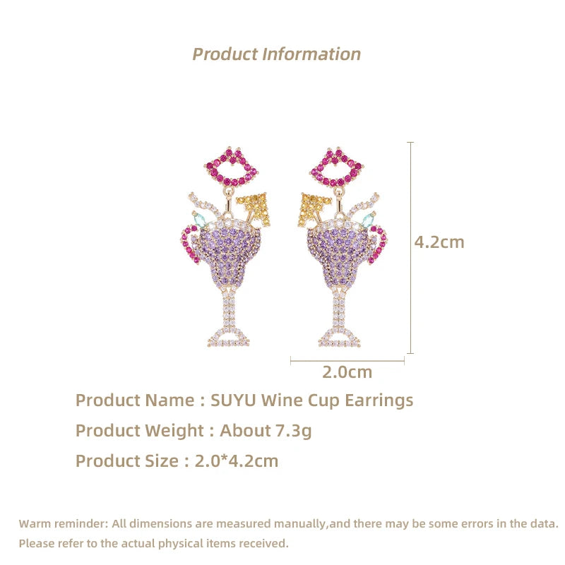 Designer's Creative Personalized Earrings With Colorful Embedding Cubic Zirconia Cocktail Cup Earrings