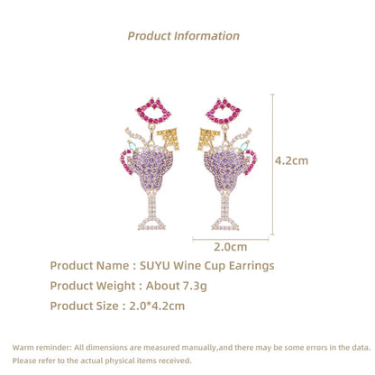 Designer's Creative Personalized Earrings With Colorful Embedding Cubic Zirconia Cocktail Cup Earrings