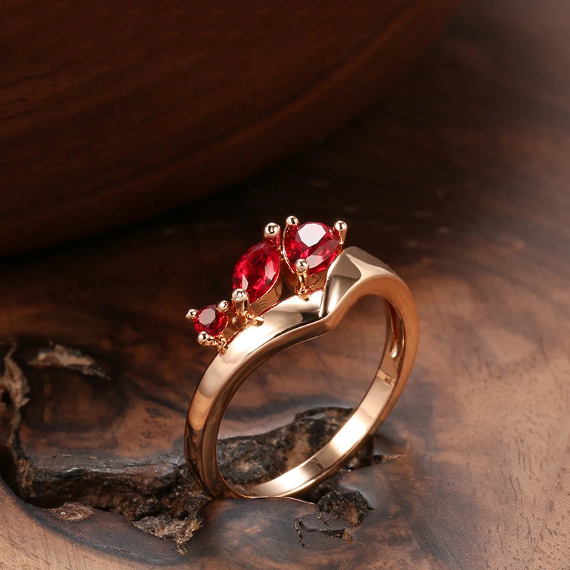 Wbmqda Simple Retro Red Natural Zircon Finger Ring For Women 585 Rose Gold Color High Quality Daily Matching Fine Jewelry