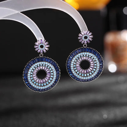 European And American New Style Earrings Women's Retro Blue Gradual Change Pink Cubic Zirconia Earrings