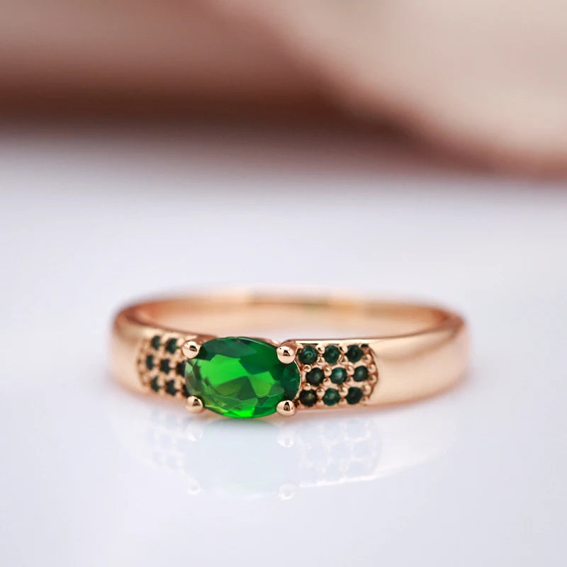 Kinel New Emerald Oval Cut Natural Zircon Ring for Women 585 Rose Gold Wedding Ring Fashion High Quality Daily Fine Jewelry