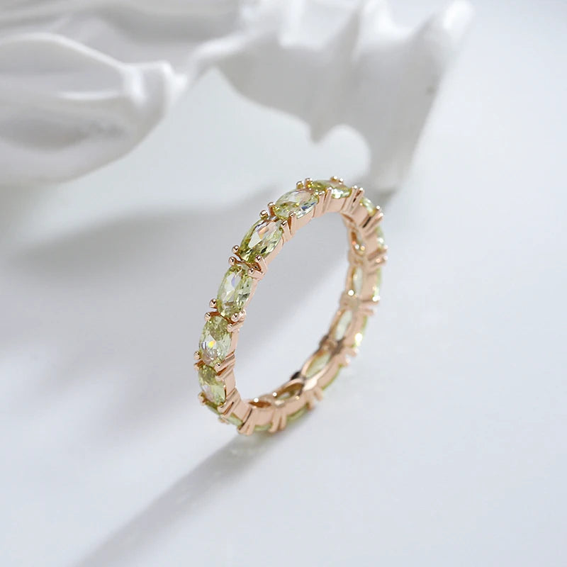 Wbmqda Unique Clear Light Green Natural Zircon Ring For Women 585 Rose Gold Color Fashion Crystal Stone Jewelry Accessories