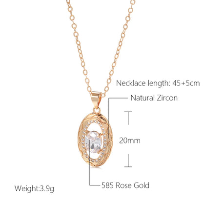 Wbmqda Luxury 585 Rose Gold Color Pendant And Necklace For Women Oval Natural Zircon Setting Ethnic Wedding Jewelry Accessories