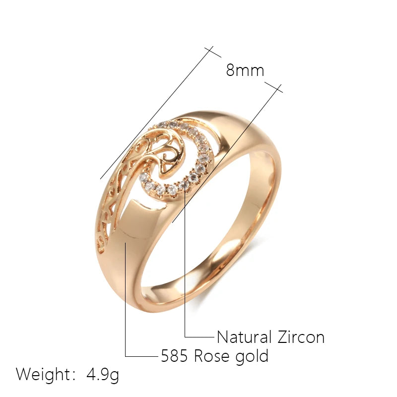 Wbmqda 585 Rose Gold Color Hollow Design Natural Zircon Ring For Women High Quality Daily Matching Fine Jewelry Accessories