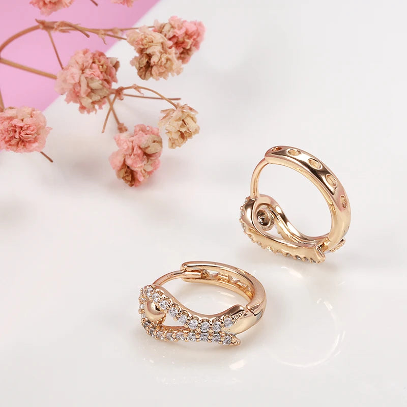 Wbmqda Elegant Fashion 585 Rose Gold Color Natural Zircon Hoop Earrings For Women High Quality Daily Jewelry Accessories