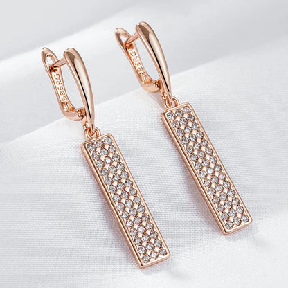 Kienl Hot Full Natural Zircon Long Square Earring for Women Fashion 585 Rose Gold Color High Quality Daily Party Fine Jewelry