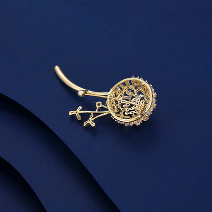 SUYU Autumn New Minimalist And Fashionable Dandelion Brooch Hollowed Out Micro Inlaid Zircon Brooch Coat Accessory Gift