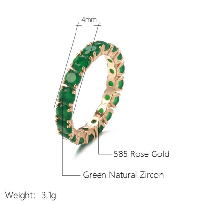 Kinel New Emerald Round Cut Zircon Promise Ring for Women Luxury 585 Rose Gold Wedding Band Jewelry Valentine's Day Ring Gifts