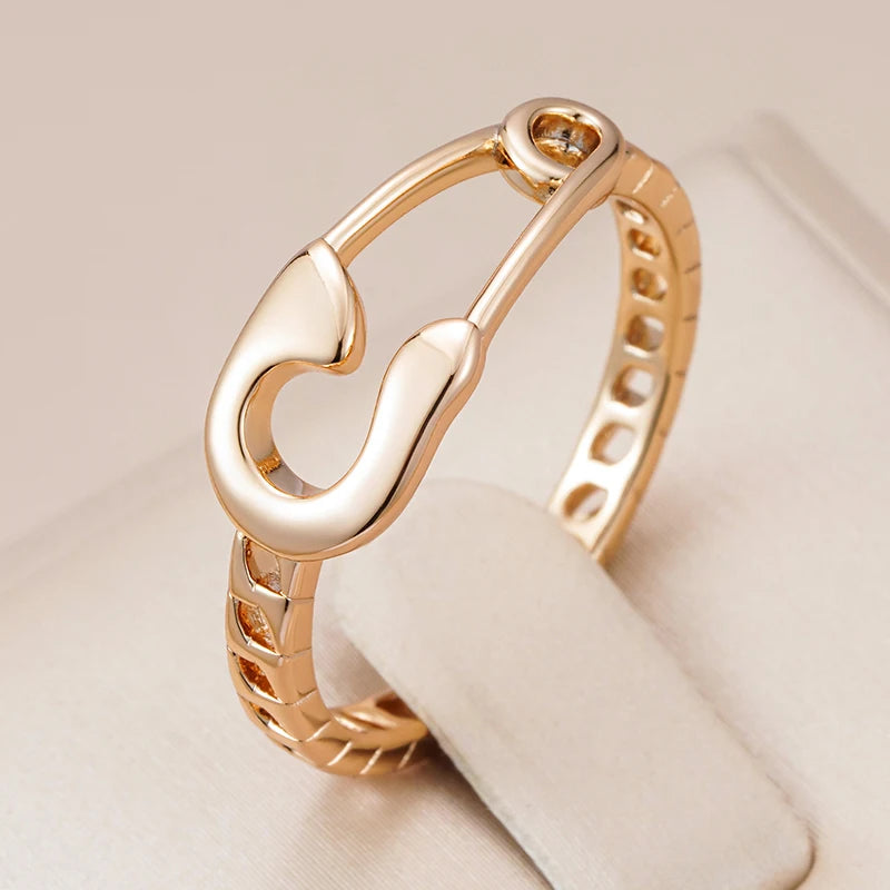 Wbmqda Unique Pin Shape Metal Ring For Women 585 Rose Gold Color Simple Fashion Jewelry Accessories 2023 Trending