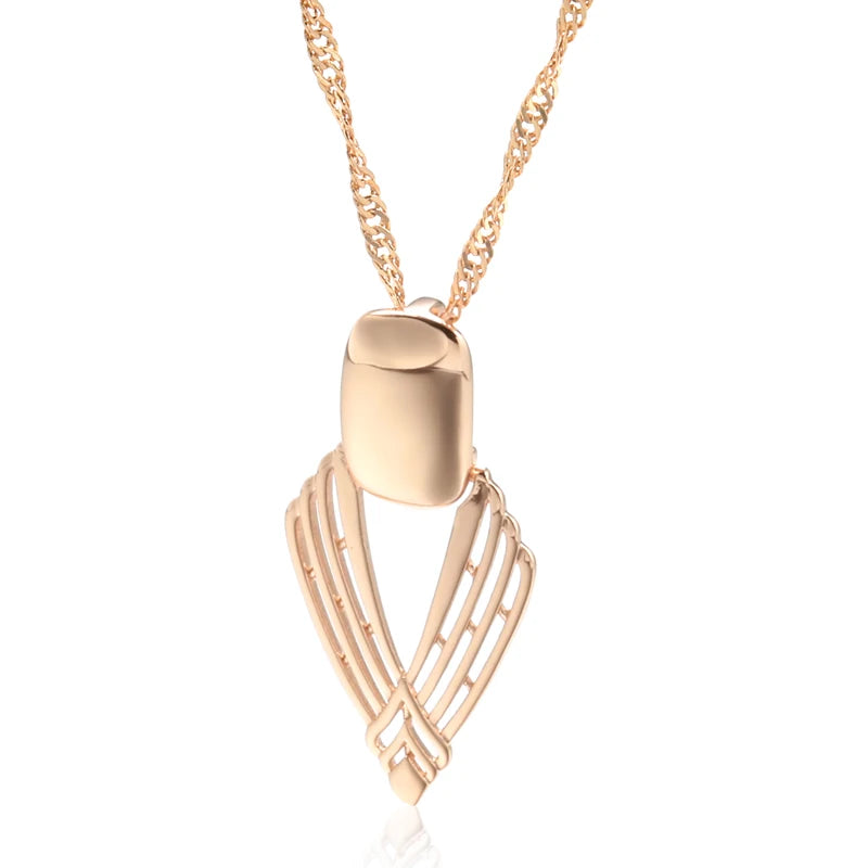 Kinel New Fashion Glossy Pendant Necklace for Women Unusual Geometry Hollow 585 Rose Gold Color Ethnic Bride Daily Fine Jewelry