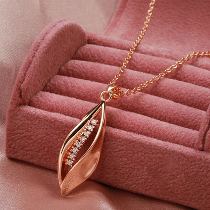 Kinel Hot 585 Rose Gold Color Long Pendant Necklace for Women Geometry Natural Zircon Accessories Wedding Daily Fine Jewelry