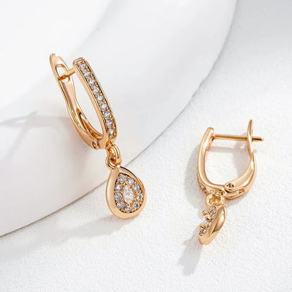 Wbmqda Luxury Natural Zircon Long Drop Earrings For Women 585 Rose Gold Color Fashion Wedding Party Fine Jewelry Accessories