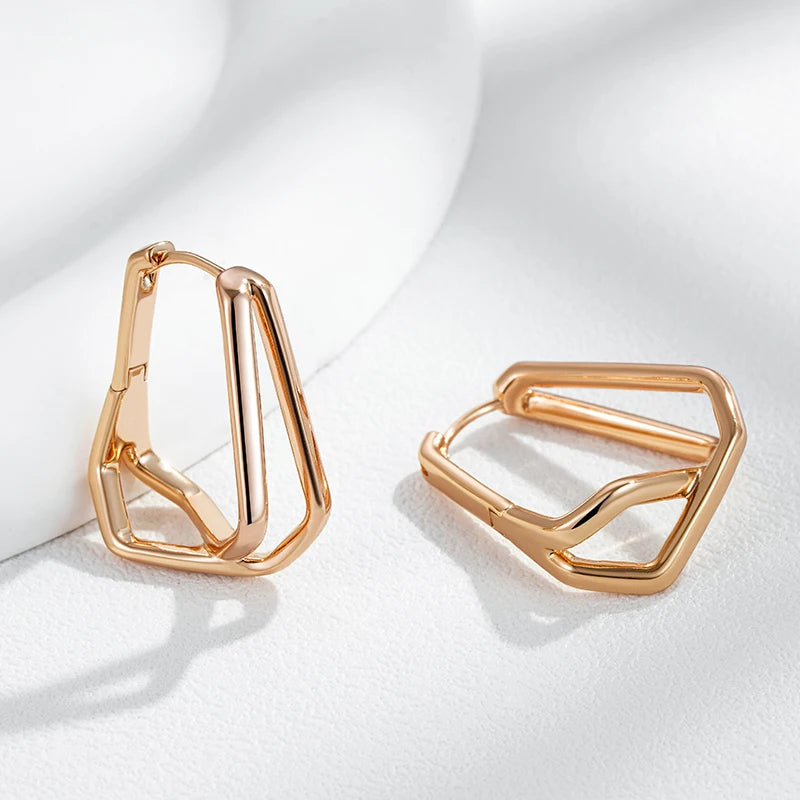 Wbmqda Geometric Crossed Metal Glossy Drop Earrings For Women 585 Rose Gold Color High Quality Daily Party Fine Jewelry