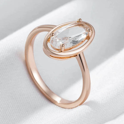 Wbmqda Elegant 585 Rose Gold Color Rings For Women Clear White Crystal Stone Setting Fine Wedding Jewelry Accessories