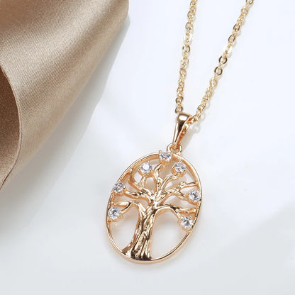 Wbmqda Fashion Oval Hollow Life Tree Pendant And Necklace For Women 585 Rose Gold Color Fine Zircon Neck Chain Jewelry Gifts