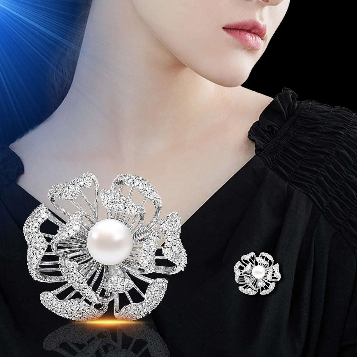 SUYU Haitang Flower Brooch For Women With Imitation Pearl Luxurious Temperament New  Style Exquisite  Coat Accessories