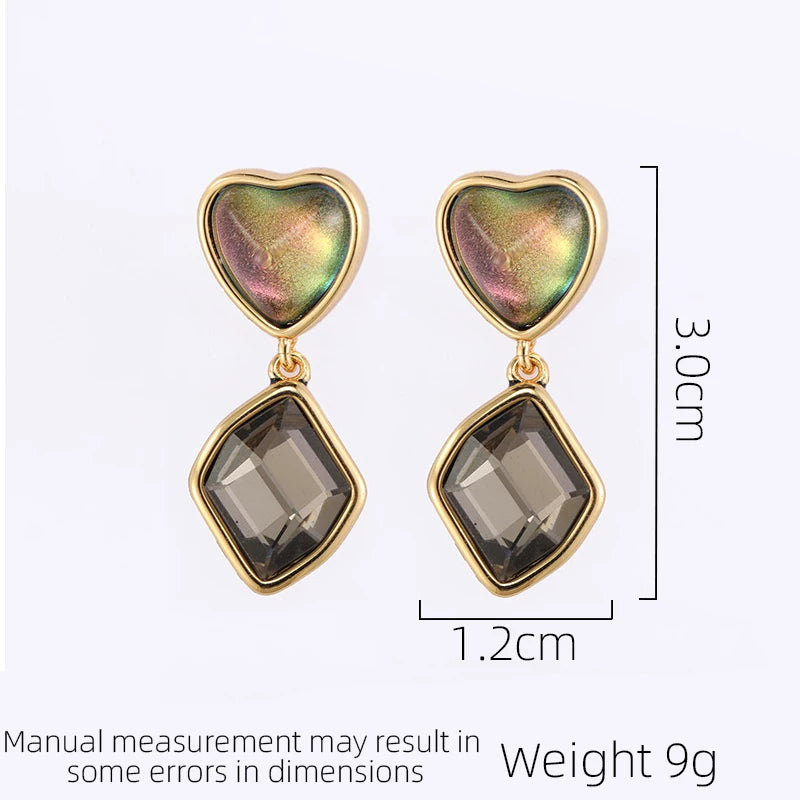 SUYU Medieval Vintage Style Earrings For Women Light Luxury Exaggerated Heart-Shaped Buckle Square Earrings Trendy Party