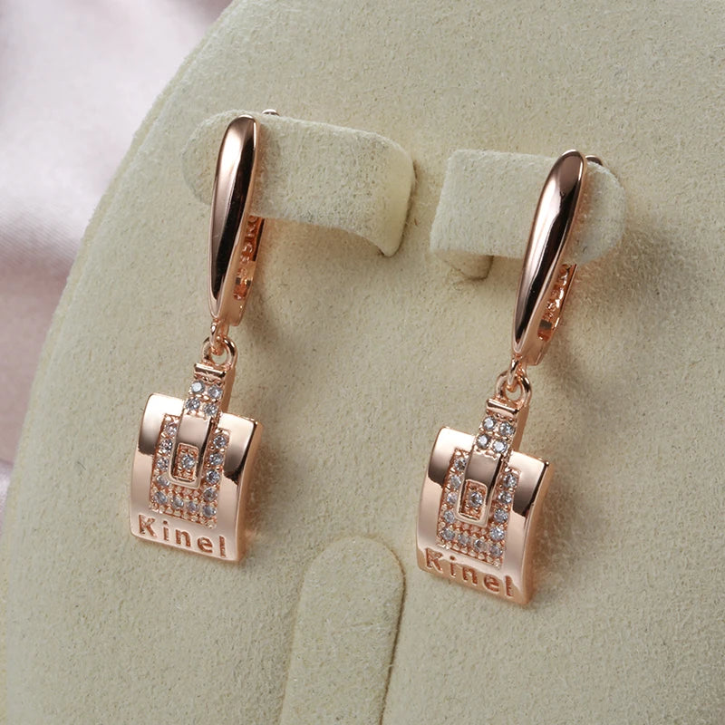 Hot Kinel Glossy Dangle Earrings 585 Rose Gold Simple Square Natural Zircon Earrings For Women High Quality Daily Fine Jewelry