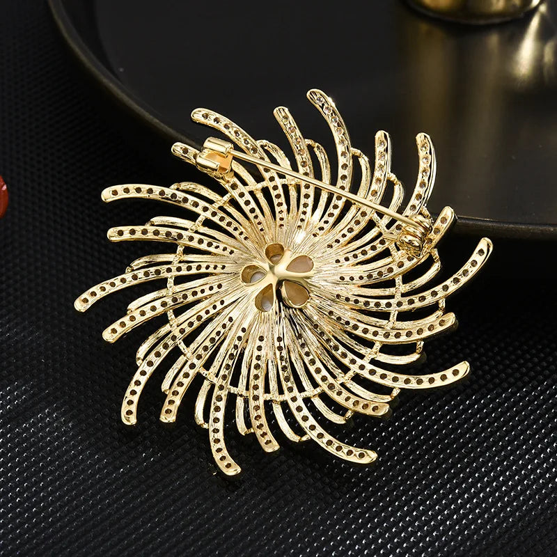 SUYU Imitation pearl Like Rotating Copper Micro Inlaid Cubic Zirconia Flower Brooch Clothing Coat Accessories