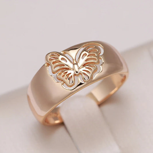 Kinel Hot Fashion Glossy Rings for Women 585 Rose Gold Simple Ethnic Bride Butterfly Rings High Quality Daily Jewelry 2022 New