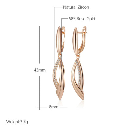 Wbmqda Simple Eleangt Long Drop Earrings For Women 585 Rose Gold Color With Natural Zircon  Wedding Party Fashion Dubai Jewelry