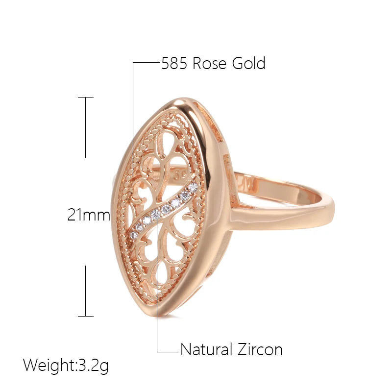 Wbmqda Fashion Metal Hollow Glossy Ring For Women 585 Rose Gold Color With White Natural Zircon High Quality Daily Fine Jewelry