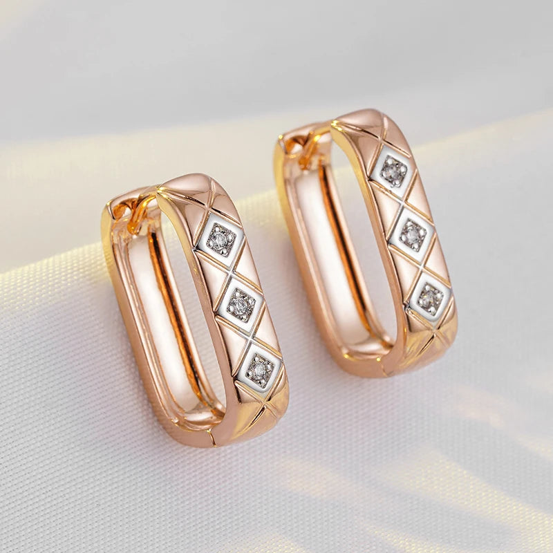 Wbmqda Delicate Elegant 585 Rose Gold Color Irregular Geometric Glossy Hoop Zircon Earrings For Women Daily Fine Jewelry Gift