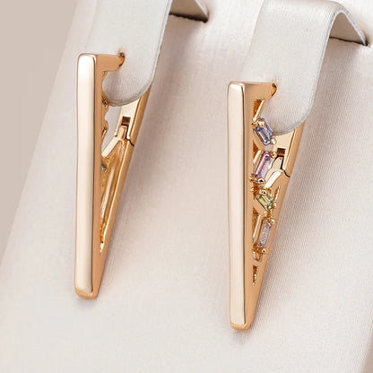 Wbmqda Fashion V Shape Drop Earrings For Women 585 Rose Gold Color With Colorful Natural Zircon Holiday Party Fine Jewelry Gift